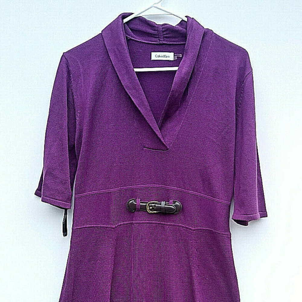 Calvin Klein Sweater Dress Purple w/ Belt Size Lrg